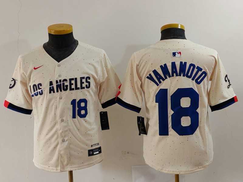 Youth Los Angeles Dodgers #18 Yoshinobu Yamamoto Number Cream 2024 City Connect Limited Stitched Jerseys->mlb youth jerseys->MLB Jersey